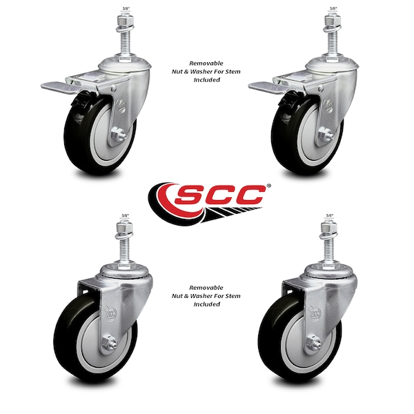 Service Caster 4 Inch Black Polyurethane Swivel 3/8 Inch Stem Caster Total Lock Brake SCC, 2PK SCC-TSTTL20S414-PPUB-BLK-381615-2-S2 - main